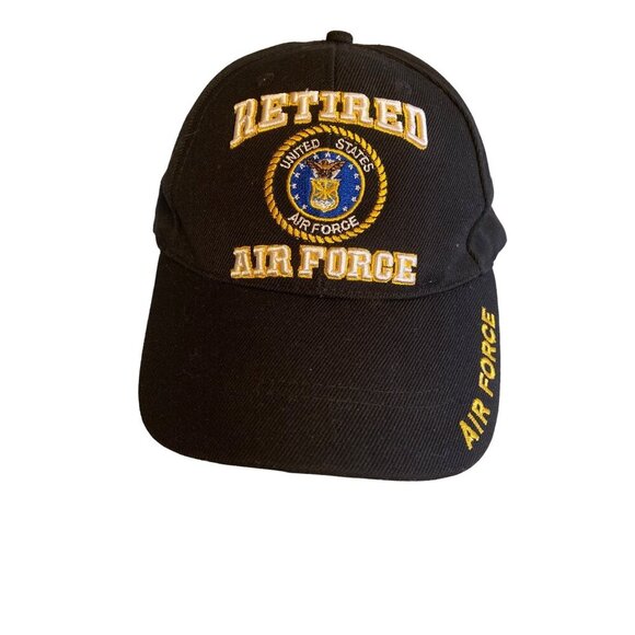 Retired Air Force Black Adjustable Baseball Hat With Embroidered Logo & Text - Picture 1 of 8
